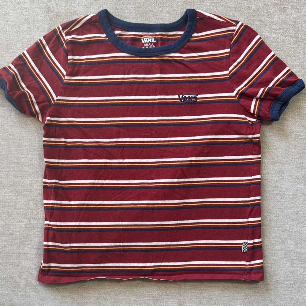 Vans Striped Tee in Burgundy
